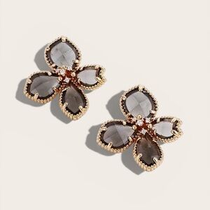 Flower Crystal Stud Earrings – Gold Plated, Lightweight